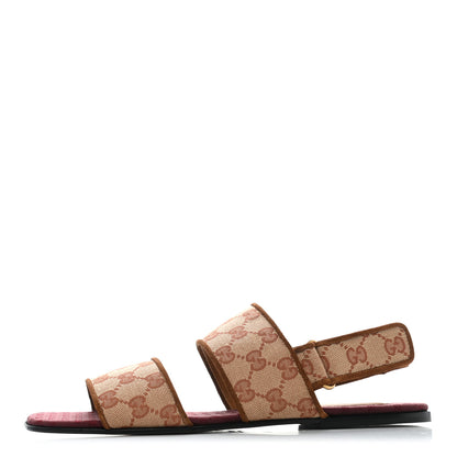 Gucci Canvas GG Monogram Mens Slingback Flat Sandals 8 Beige Ruggine Cuir 1 of 8