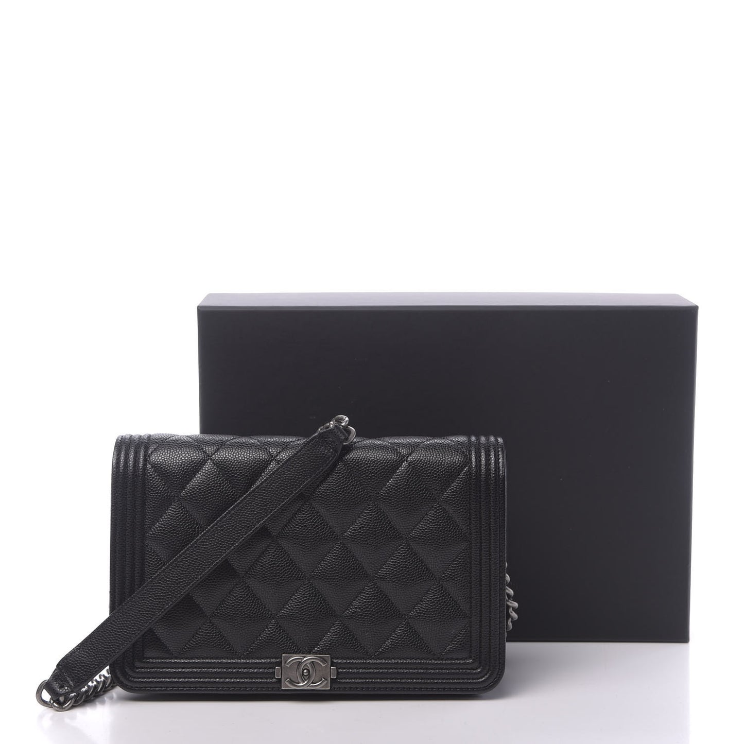 Caviar Quilted Boy Wallet On Chain WOC Black