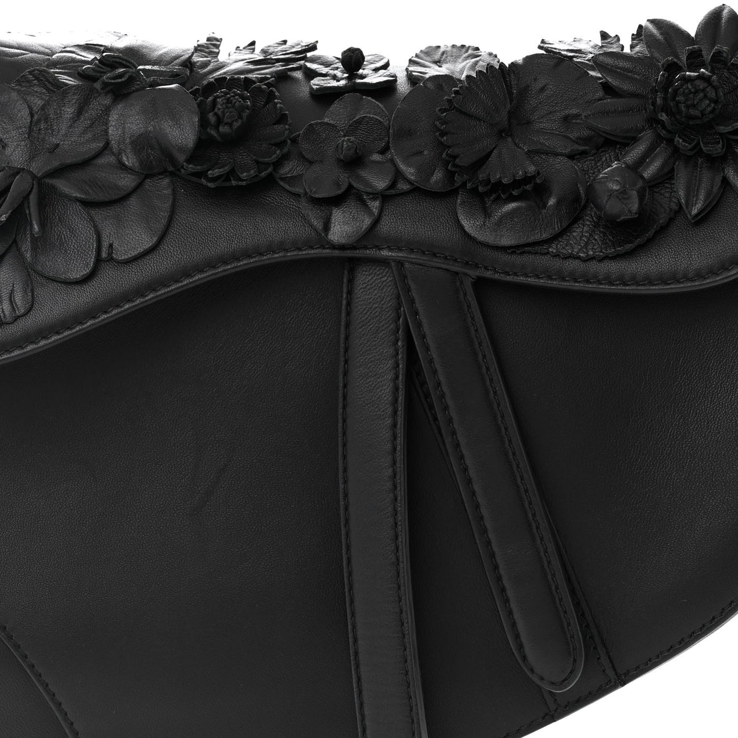 Lambskin 3D Floral Saddle Bag Black