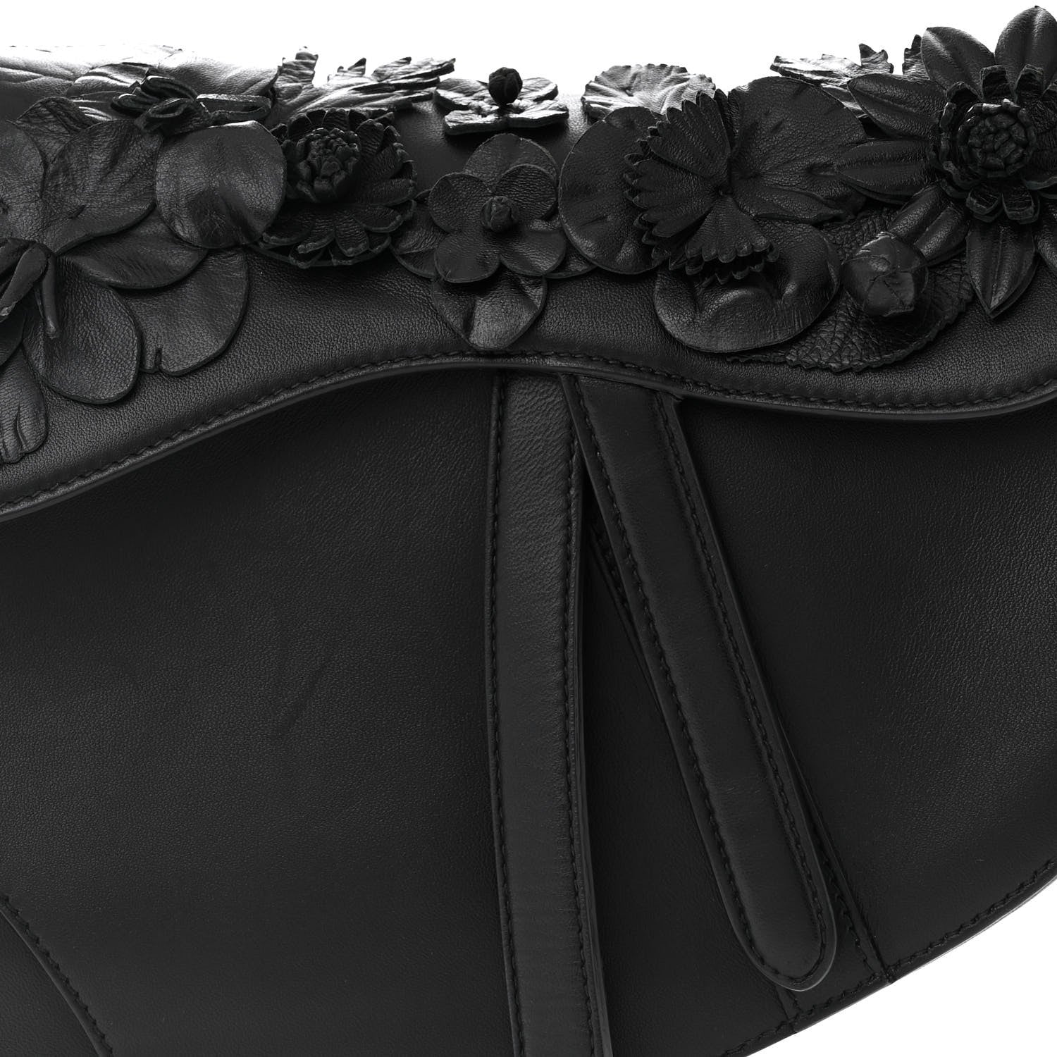 Christian Dior Lambskin 3D Floral Saddle Bag Black 8 of 10