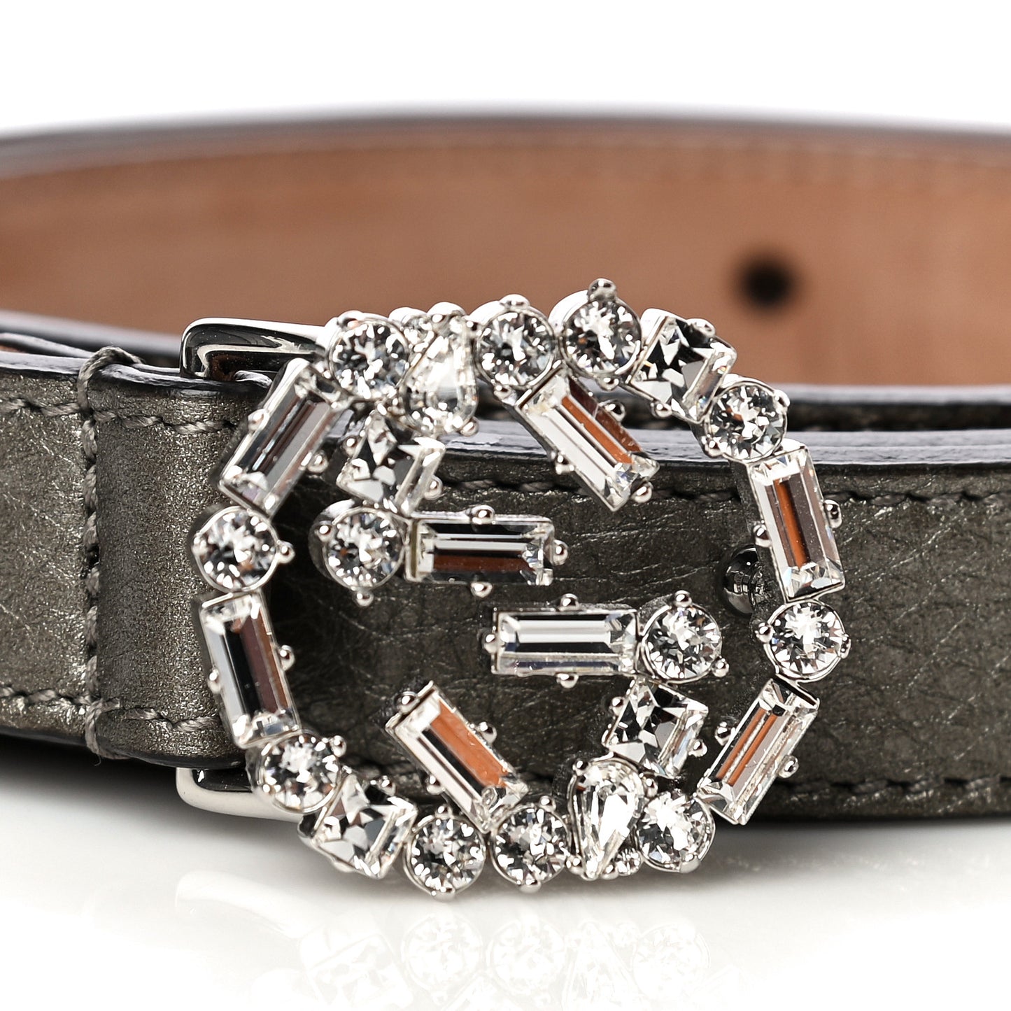 Metallic Calfskin Crystal Interlocking G Belt 100 40 Sasso
