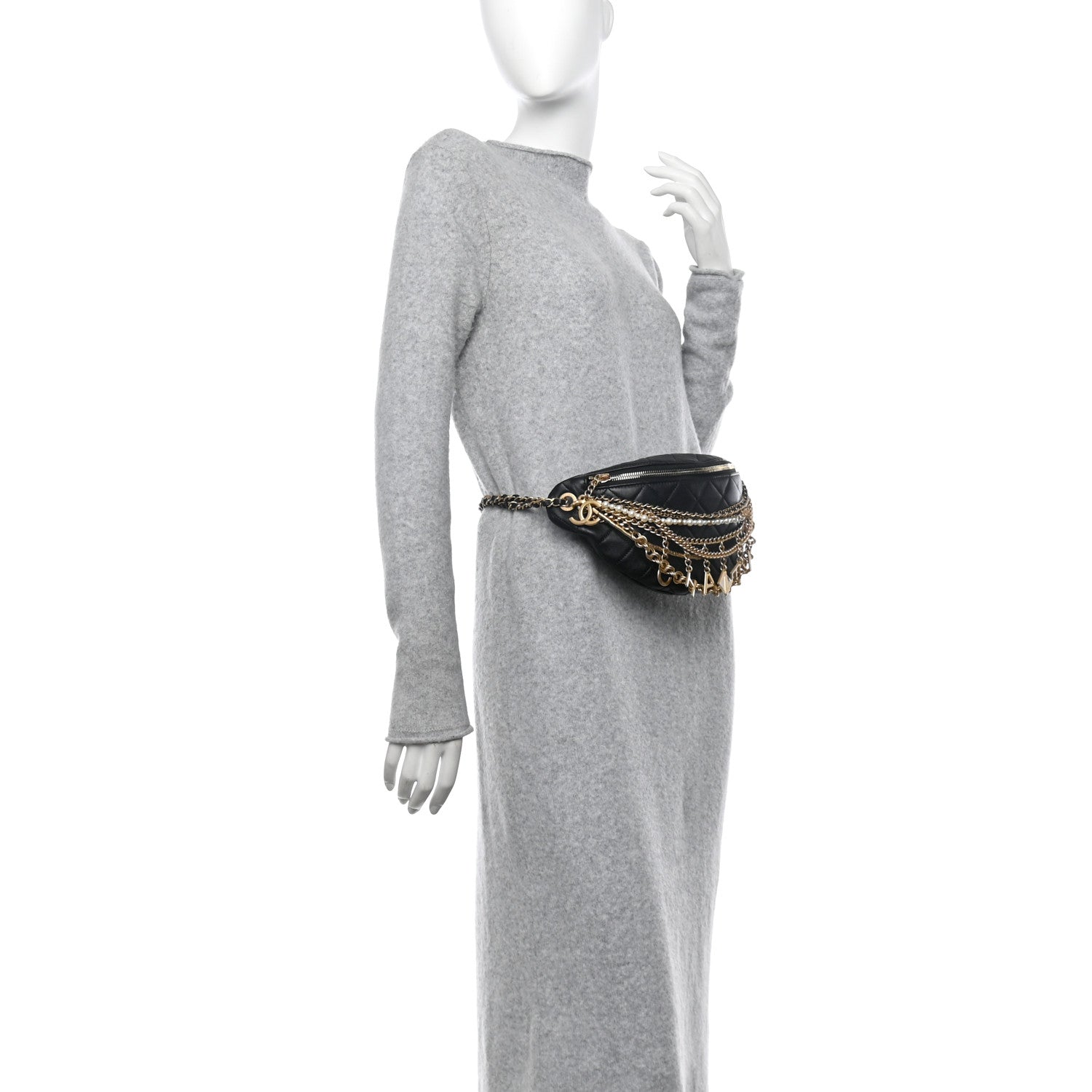 Chanel Lambskin Quilted All About Chains Waist Belt Bag Black 2 of 9