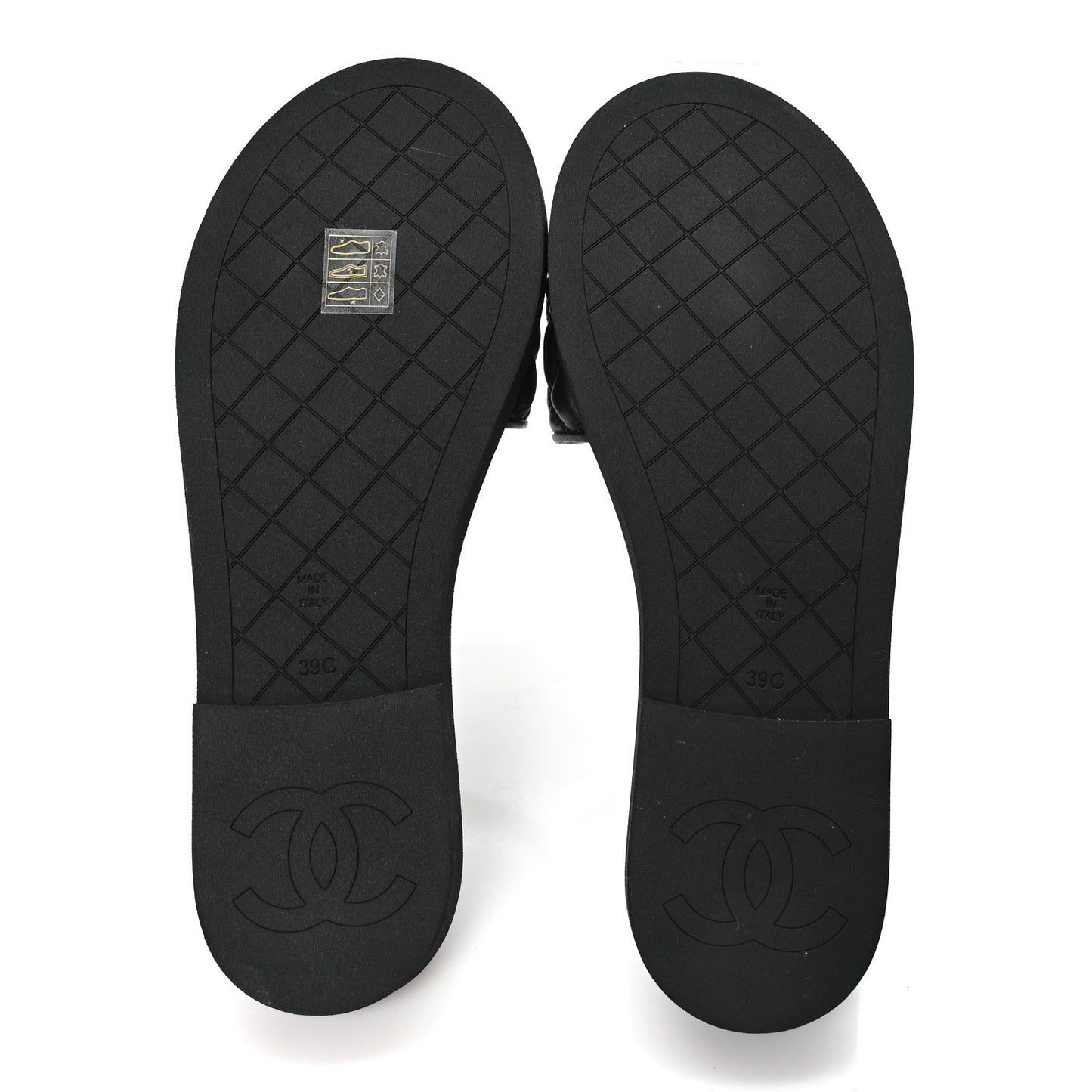 Lambskin Quilted Textured CC Mules Sandals 39 Black
