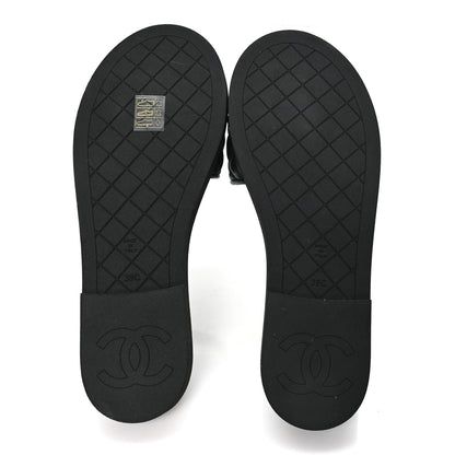 Chanel Lambskin Quilted Textured CC Mules Sandals 39 Black 6 of 9