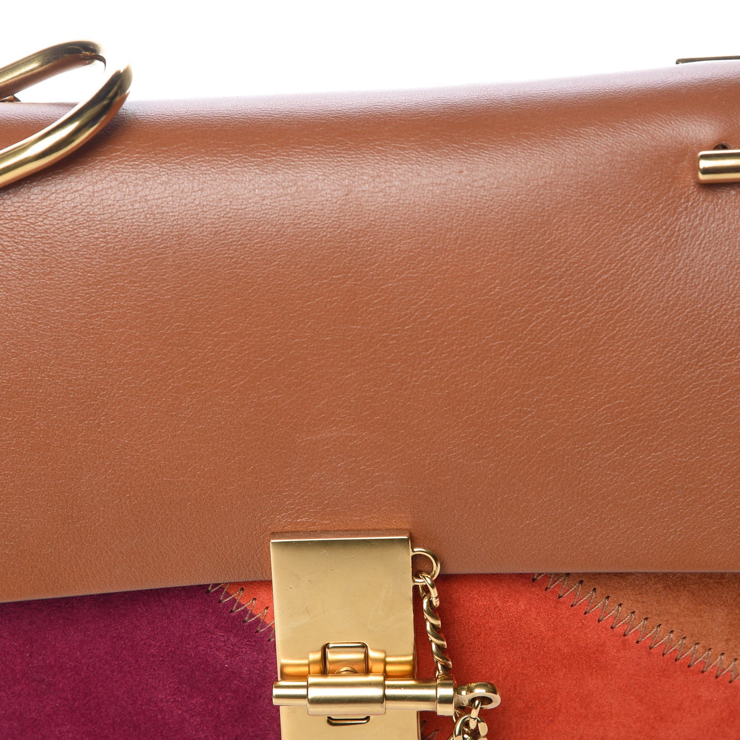 Calfskin Suede Rainbow Patchwork Drew Shoulder Bag Caramel