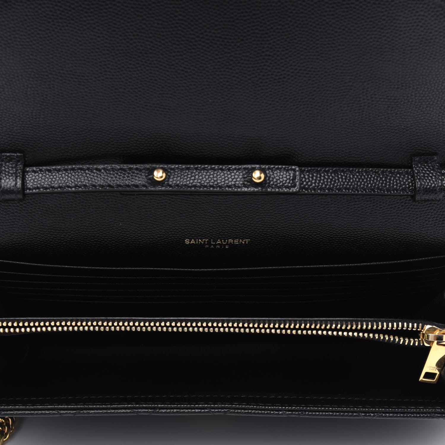Saint Laurent Grain De Poudre Mixed Matelasse Triquilt Monogram Chain Wallet Black 3 of 4