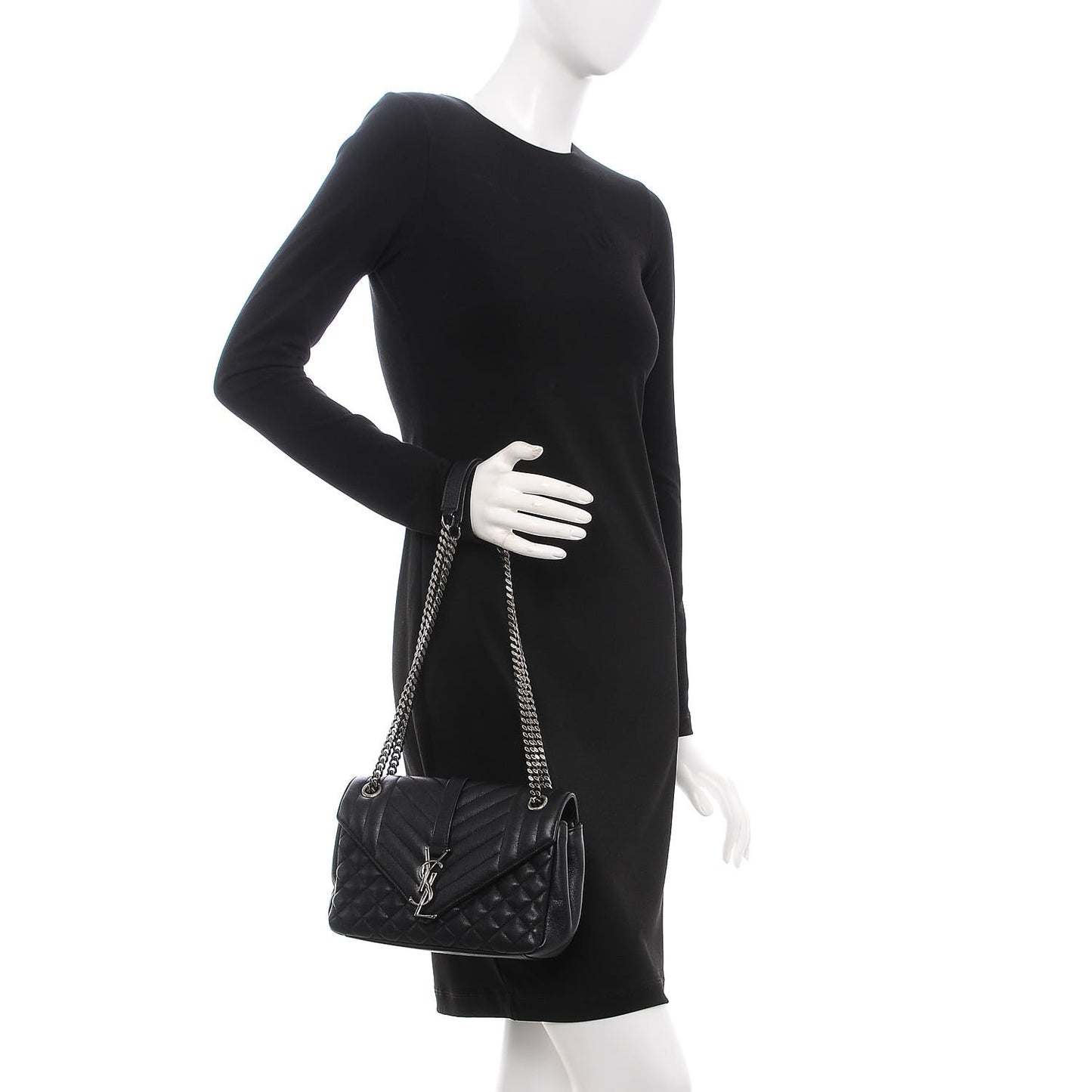 Sheepskin Tri-Quilt Monogram Medium College Bag Black