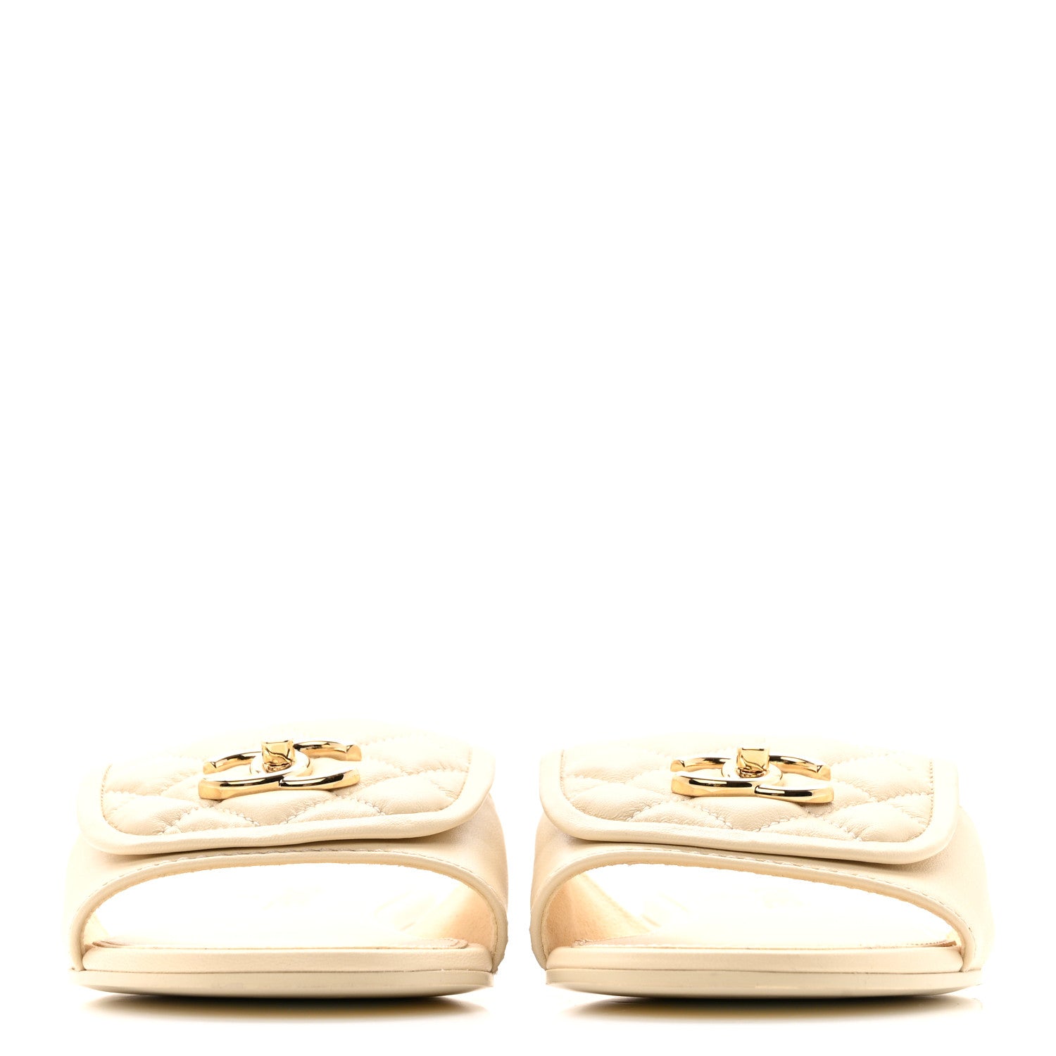 Chanel Lambskin Quilted Turnlock Flat Mules 39 Light Beige 1823420