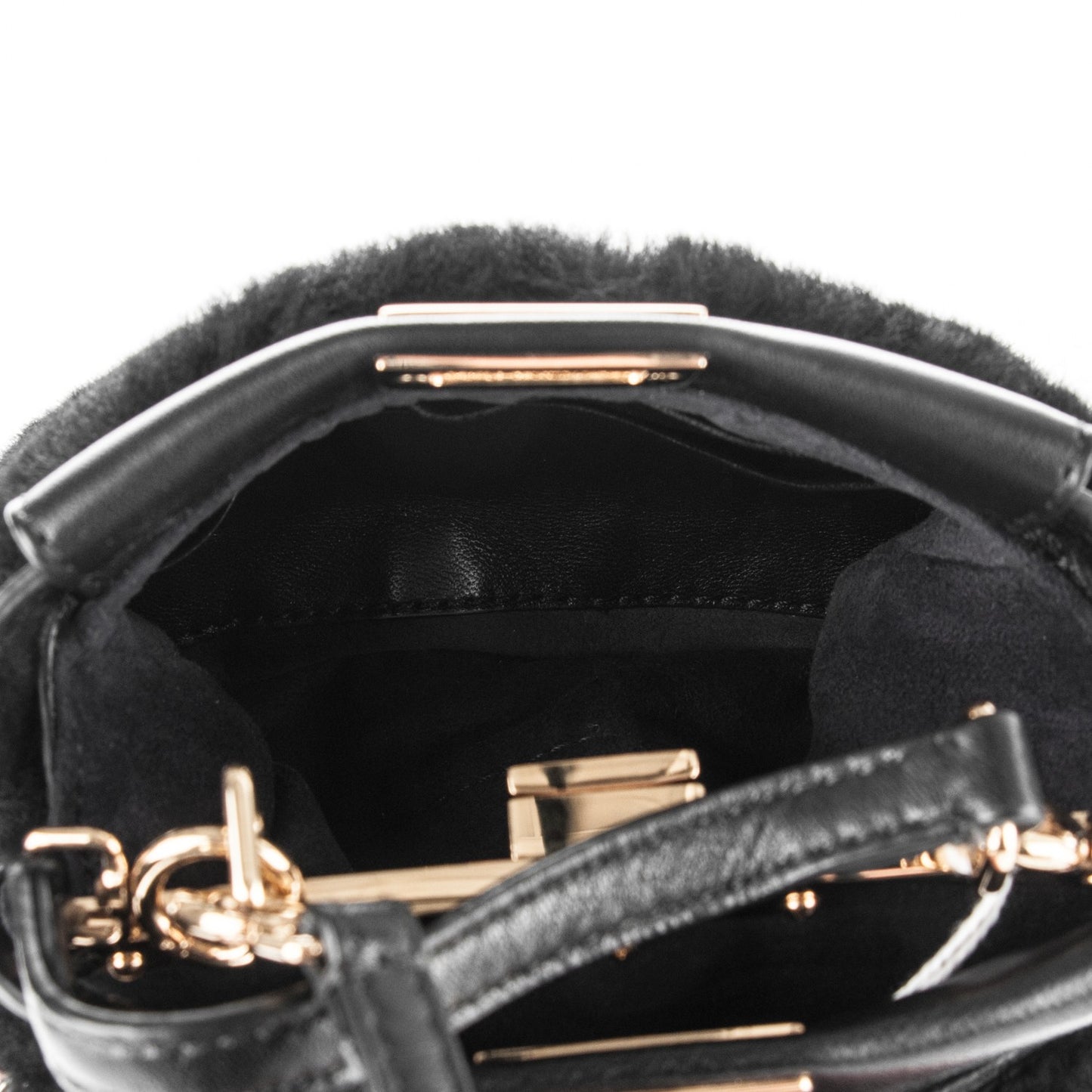 Shearling Shiny Nappa Micro Peekaboo Iconic Satchel Black