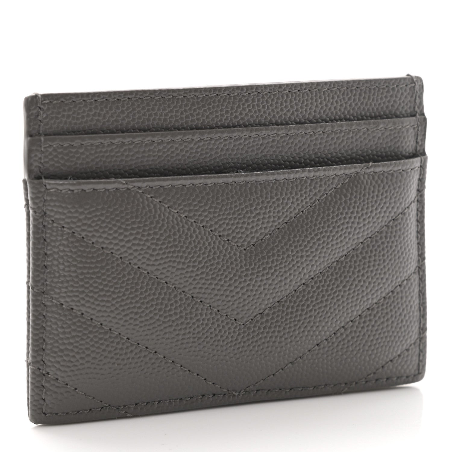 Saint Laurent Grain De Poudre Matelasse Chevron Monogram Credit Card Case Coal 3 of 7