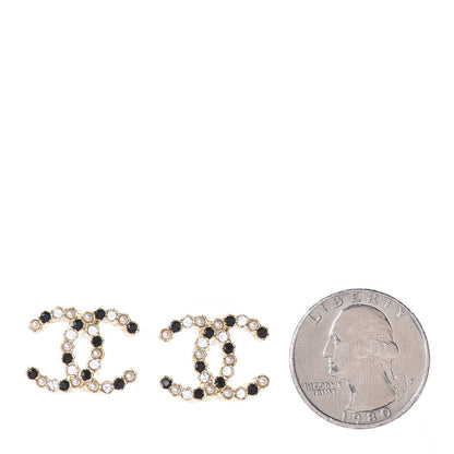 Chanel Resin Pearl Crystal CC Earrings Gold Black 2 of 4