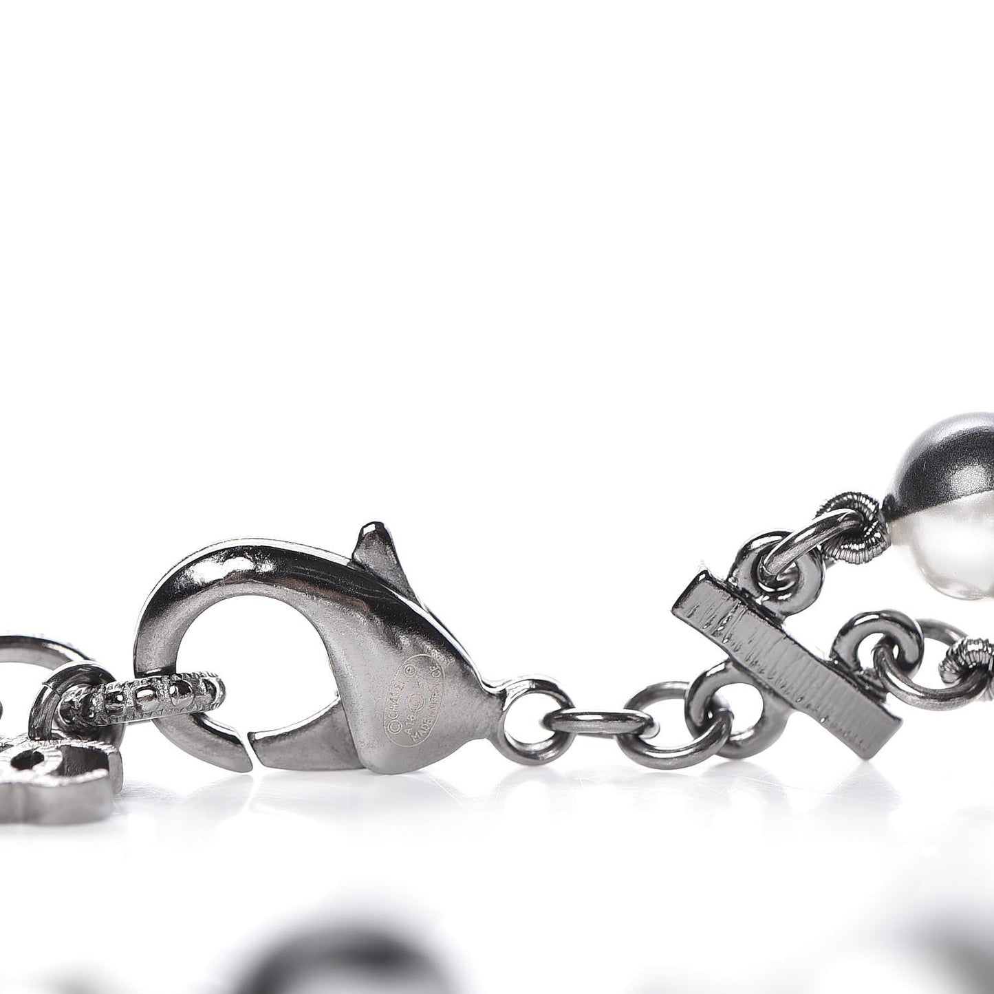 Pearl CC Long Necklace Grey