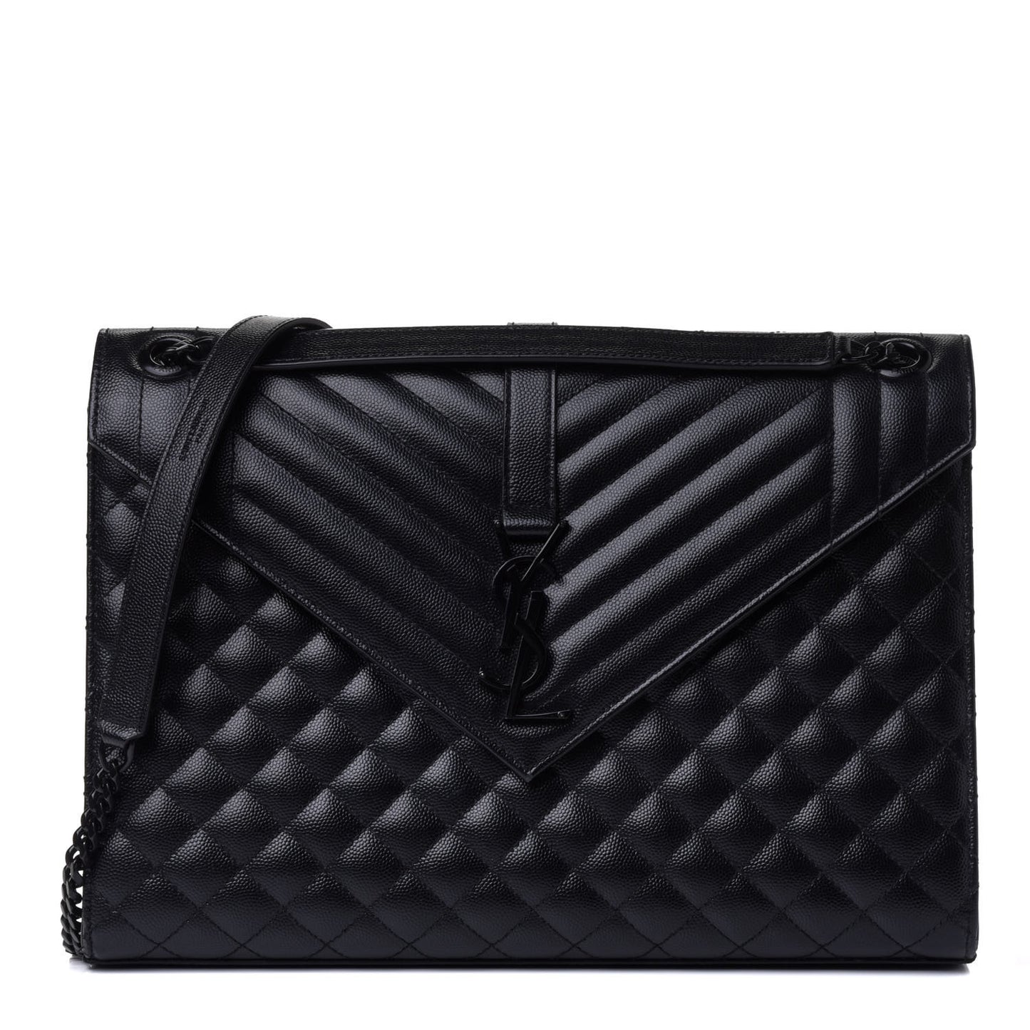 Grain De Poudre Textured Mixed Matelasse Large Triquilt Monogram Monochrome Satchel Black