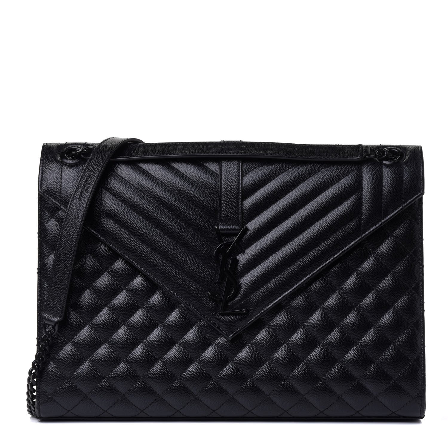 Saint Laurent Grain De Poudre Textured Mixed Matelasse Large Triquilt Monogram Monochrome Satchel Black 1 of 4