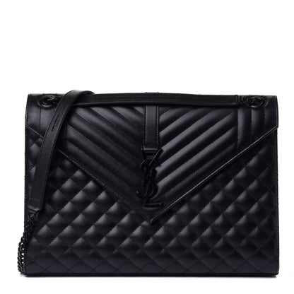 Saint Laurent Grain De Poudre Textured Mixed Matelasse Large Triquilt Monogram Monochrome Satchel Black 1 of 4