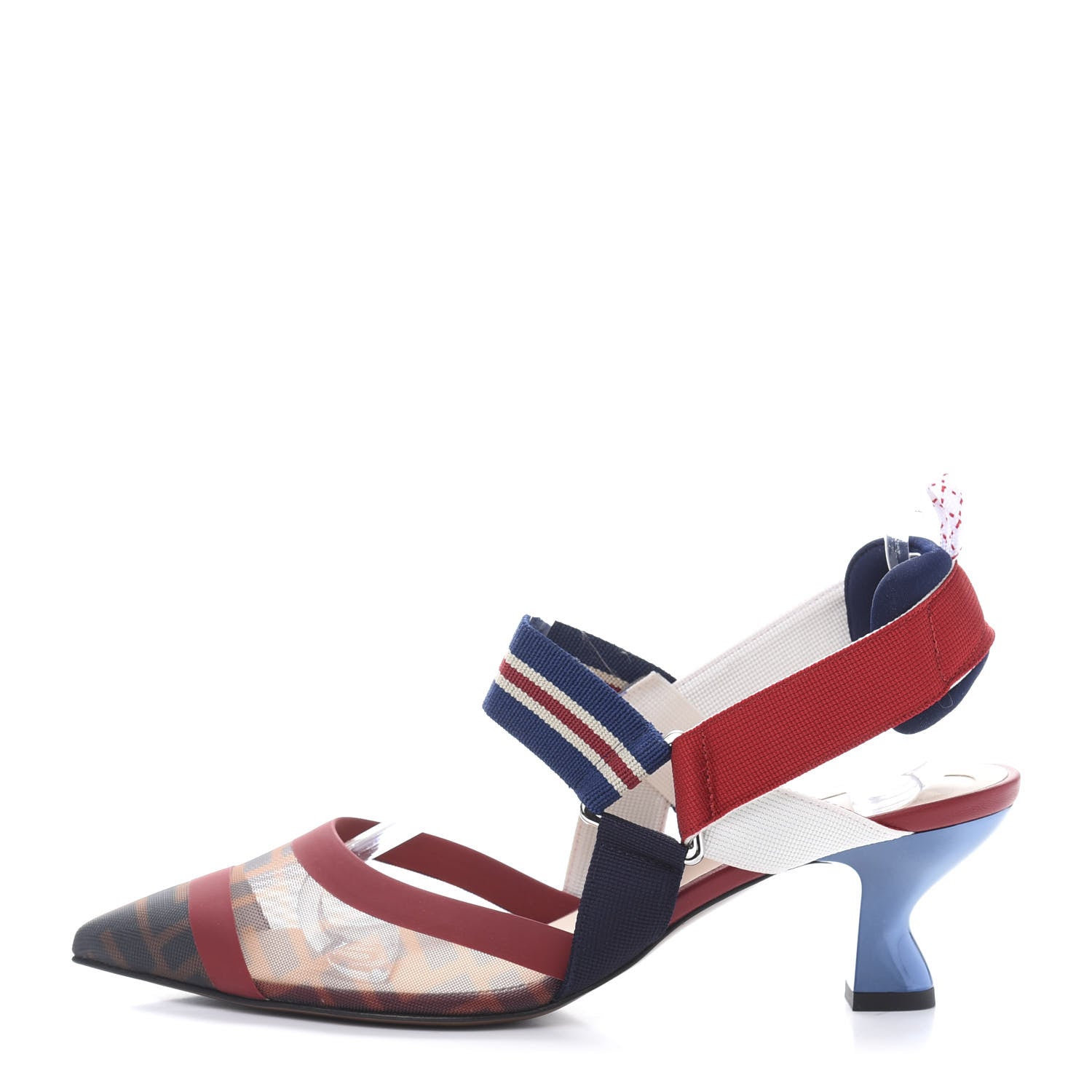 Fendi Technical Mesh FF Colibri 55mm Slingback Pumps 38 Tobacco Moro Zaffiro Ciliegia Rosso 1 of 10