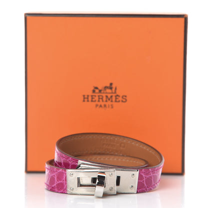 Hermes Shiny Alligator Kelly Double Tour Bracelet XS Rose Scheherazade 6 of 6