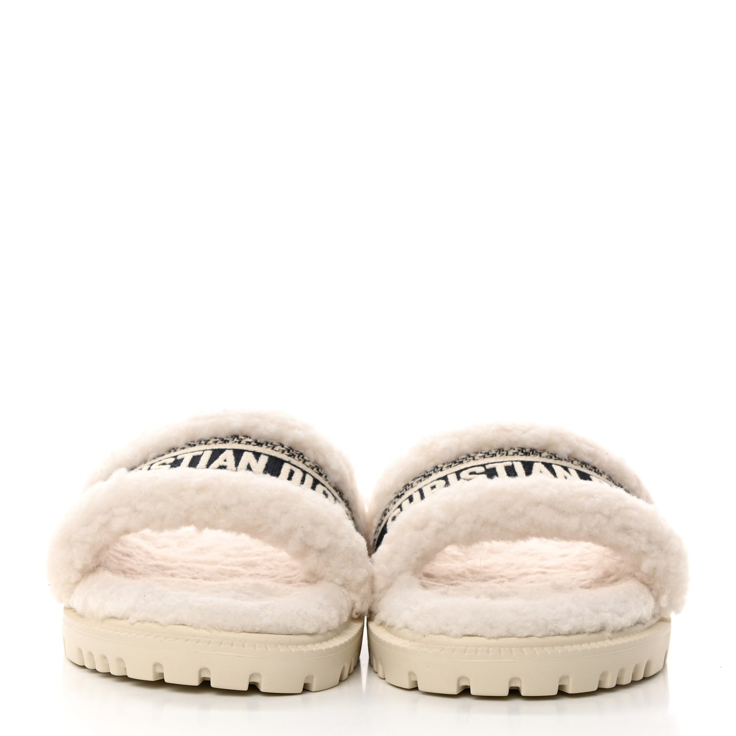Shearling Canvas Embroidered Dway 10mm Slide Sandals 39 Natural Deep Blue