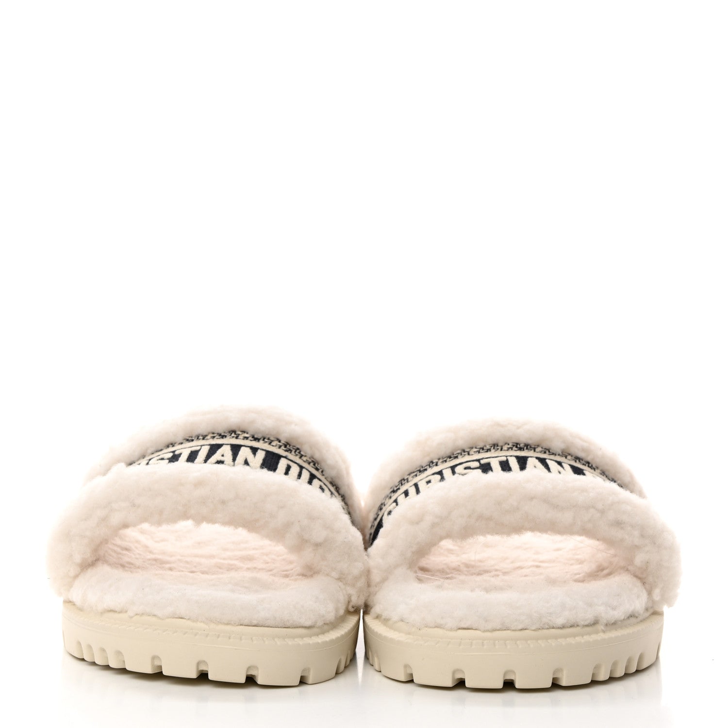 Christian Dior Shearling Canvas Embroidered Dway 10mm Slide Sandals 39 Natural Deep Blue 2 of 10