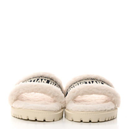 Christian Dior Shearling Canvas Embroidered Dway 10mm Slide Sandals 39 Natural Deep Blue 2 of 10