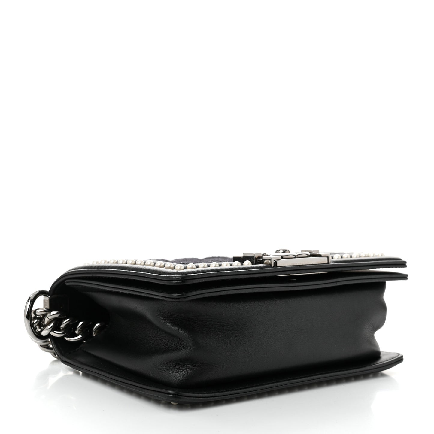 Calfskin Pearl Tweed Small Boy Flap Black