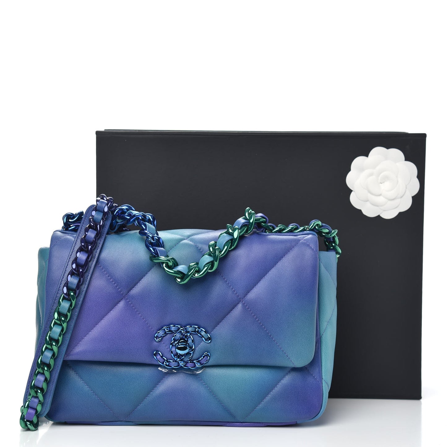 Tie Dye Calfskin Quilted Medium Chanel 19 Flap Blue Purple