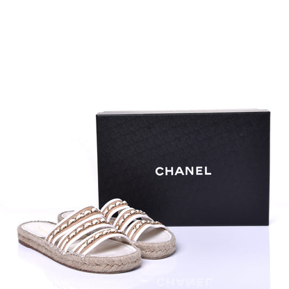 Chanel Lambskin Chain Espadrille Slip On Sandals 39 White 8 of 8