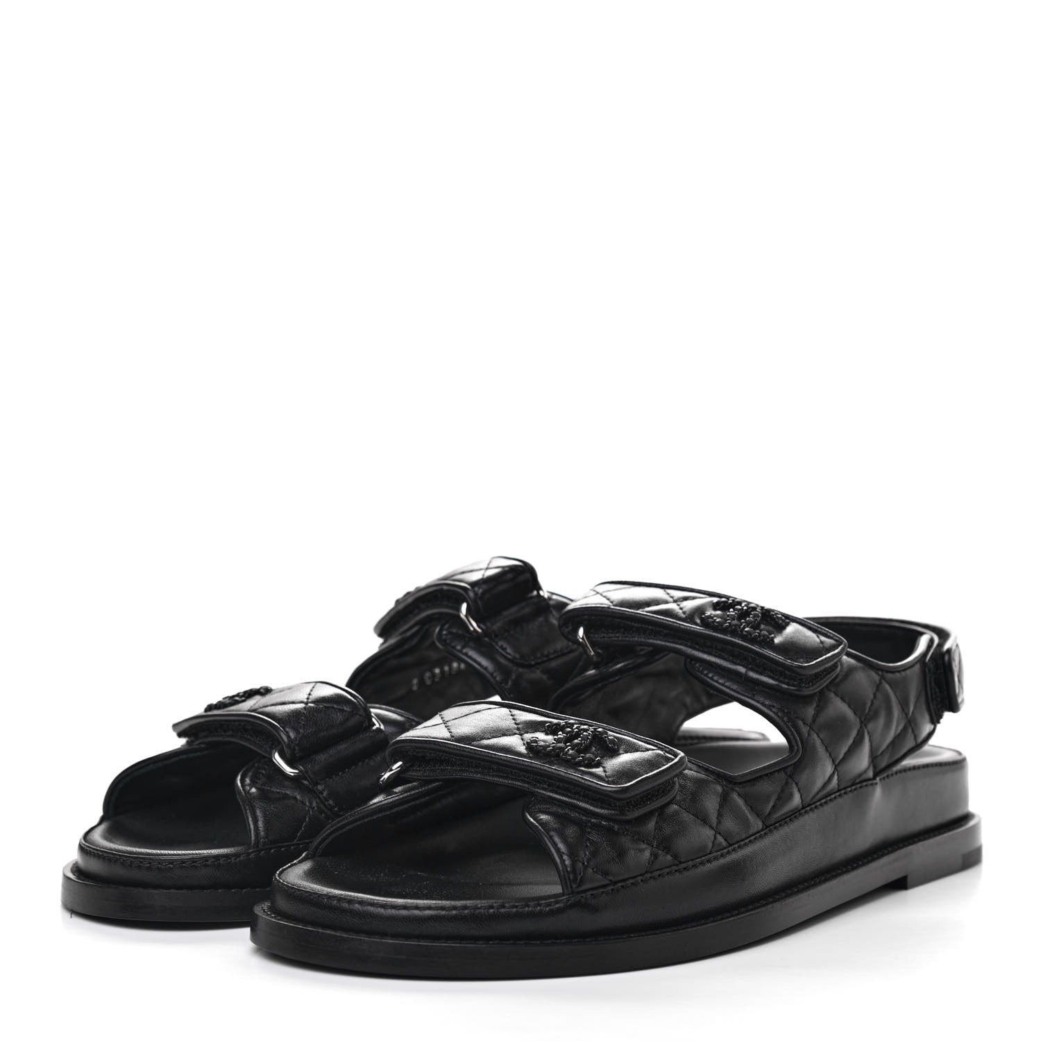 Chanel Lambskin Velcro Dad Sandals 40 Black 3 of 10
