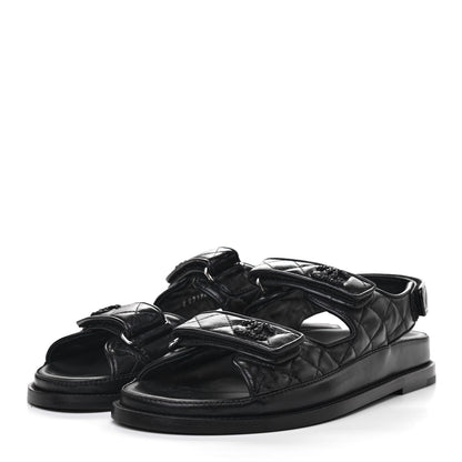 Chanel Lambskin Velcro Dad Sandals 40 Black 3 of 10