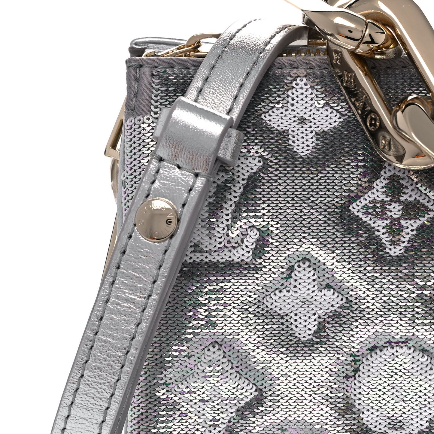 Satin Sequin Embroidered Monogram Coussin BB Silver