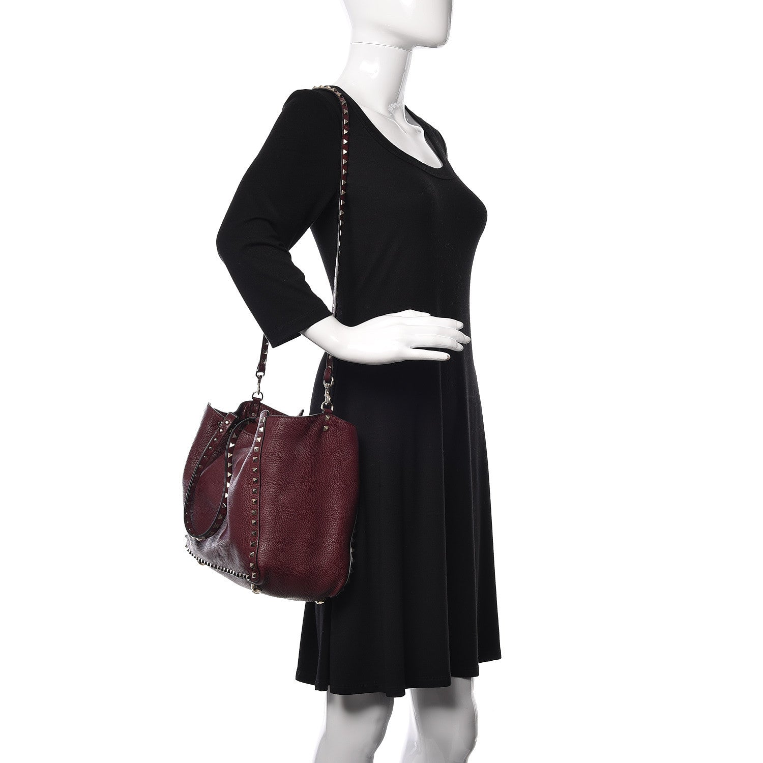 Valentino Garavani Pebbled Calfskin Medium Rockstud Tote Cremisi 3 of 14