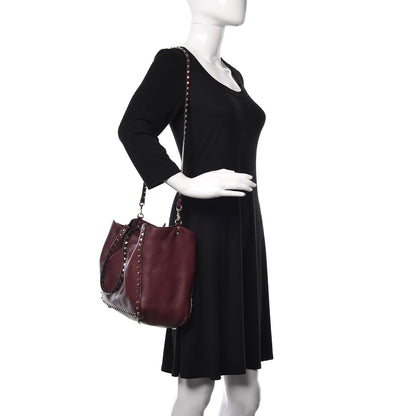 Valentino Garavani Pebbled Calfskin Medium Rockstud Tote Cremisi 3 of 14