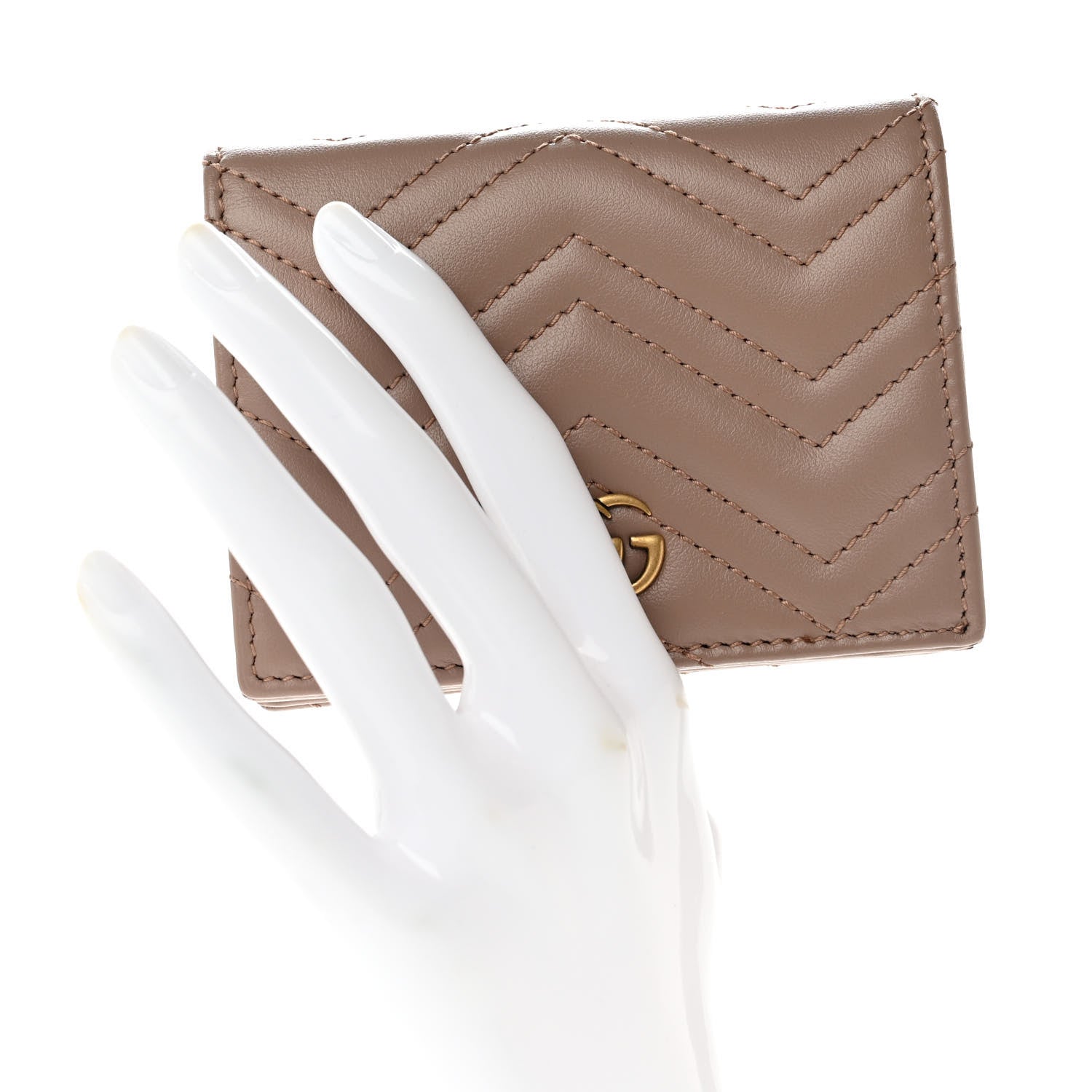 Gucci Calfskin Matelasse GG Marmont Card Case Wallet Porcelain Rose 2 of 7