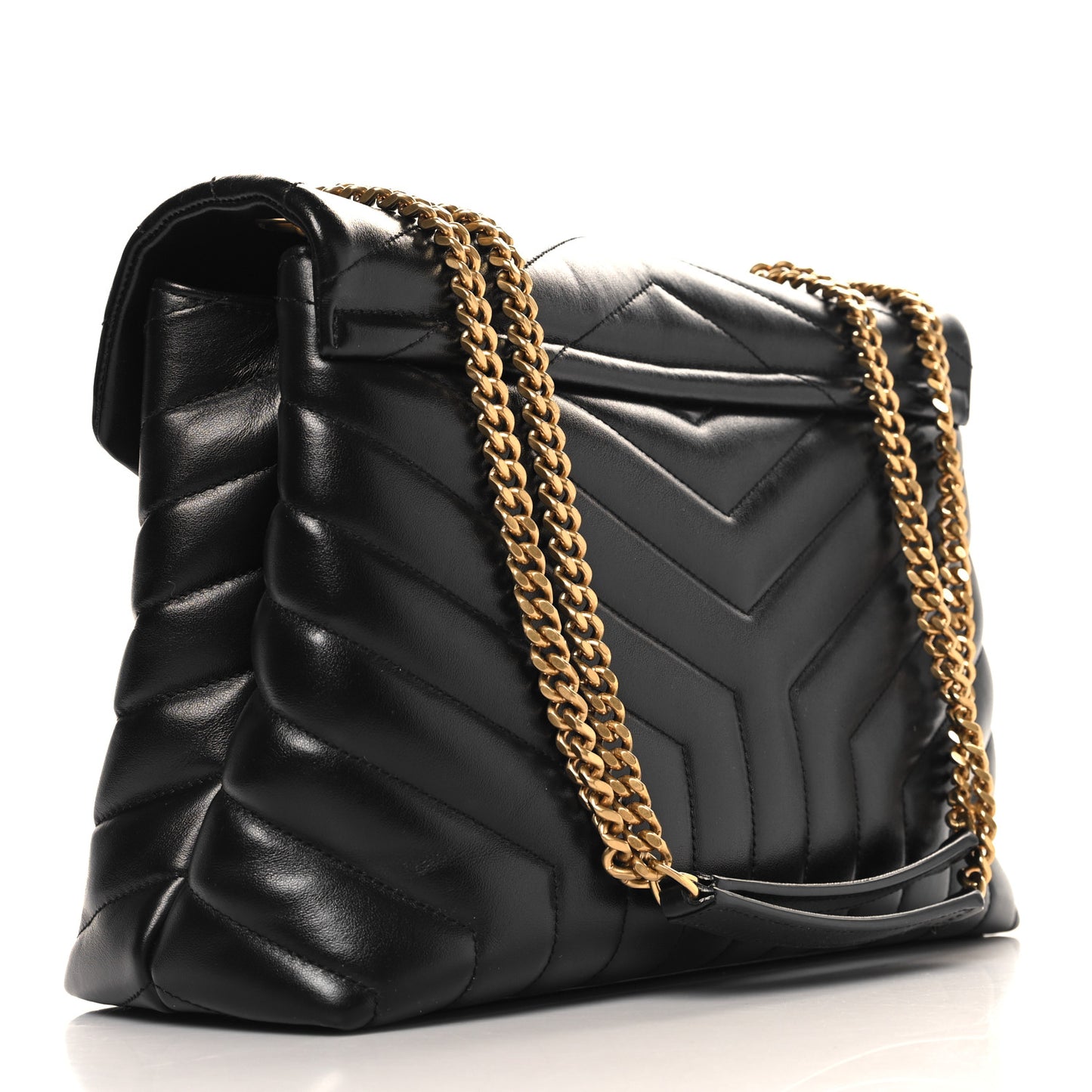 Calfskin Y Quilted Monogram Medium Loulou Chain Satchel Black