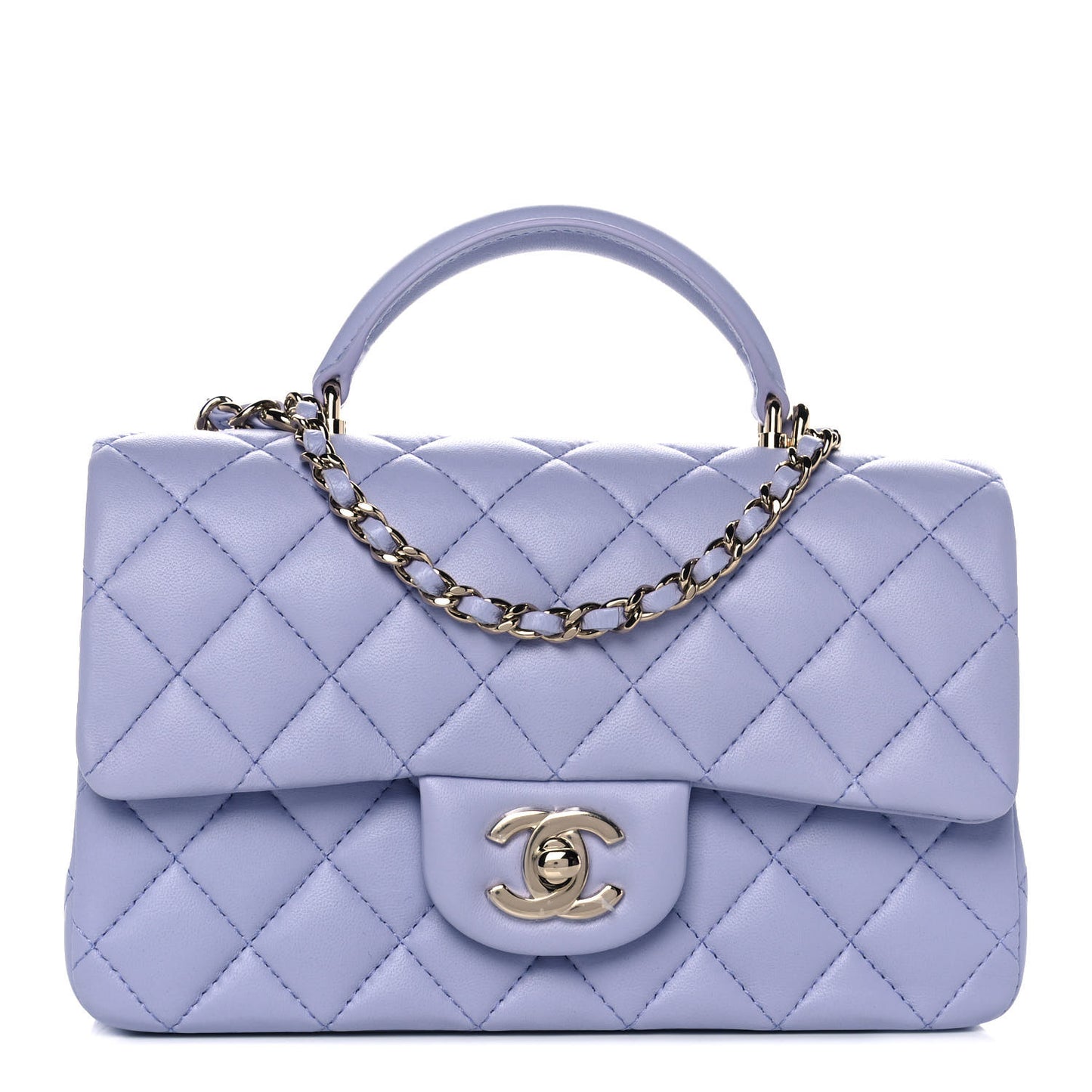 Lambskin Quilted Mini Top Handle Rectangular Flap Light Purple