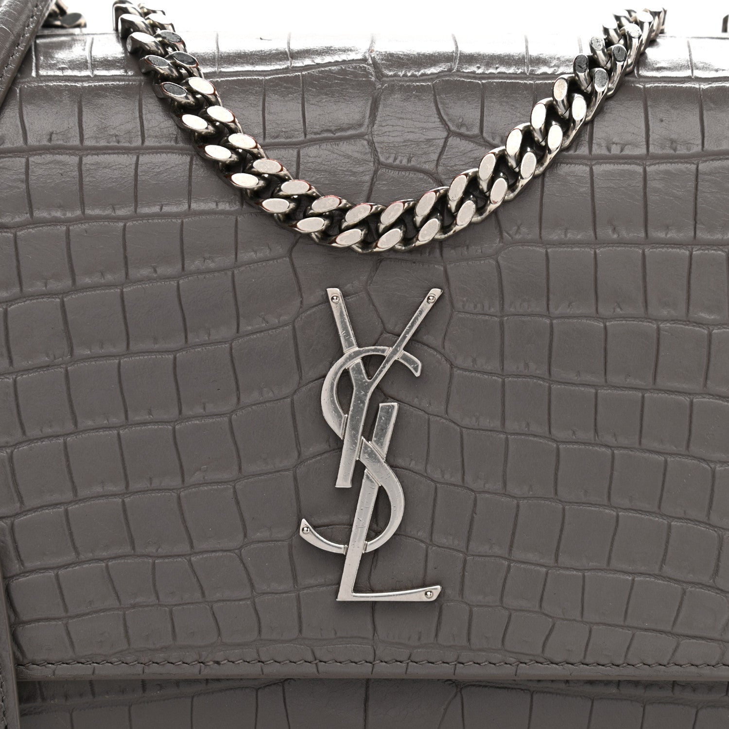 Saint Laurent Calfskin Crocodile Embossed Medium Monogram Sunset Fog 8 of 11