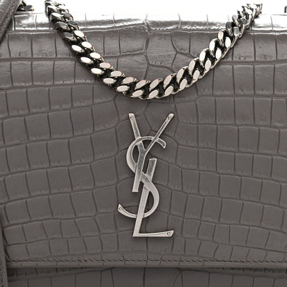 Saint Laurent Calfskin Crocodile Embossed Medium Monogram Sunset Fog 8 of 11