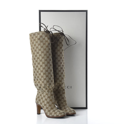 Gucci Monogram Lisa Mid Heel Boots 35 Beige Ebony 7 of 7