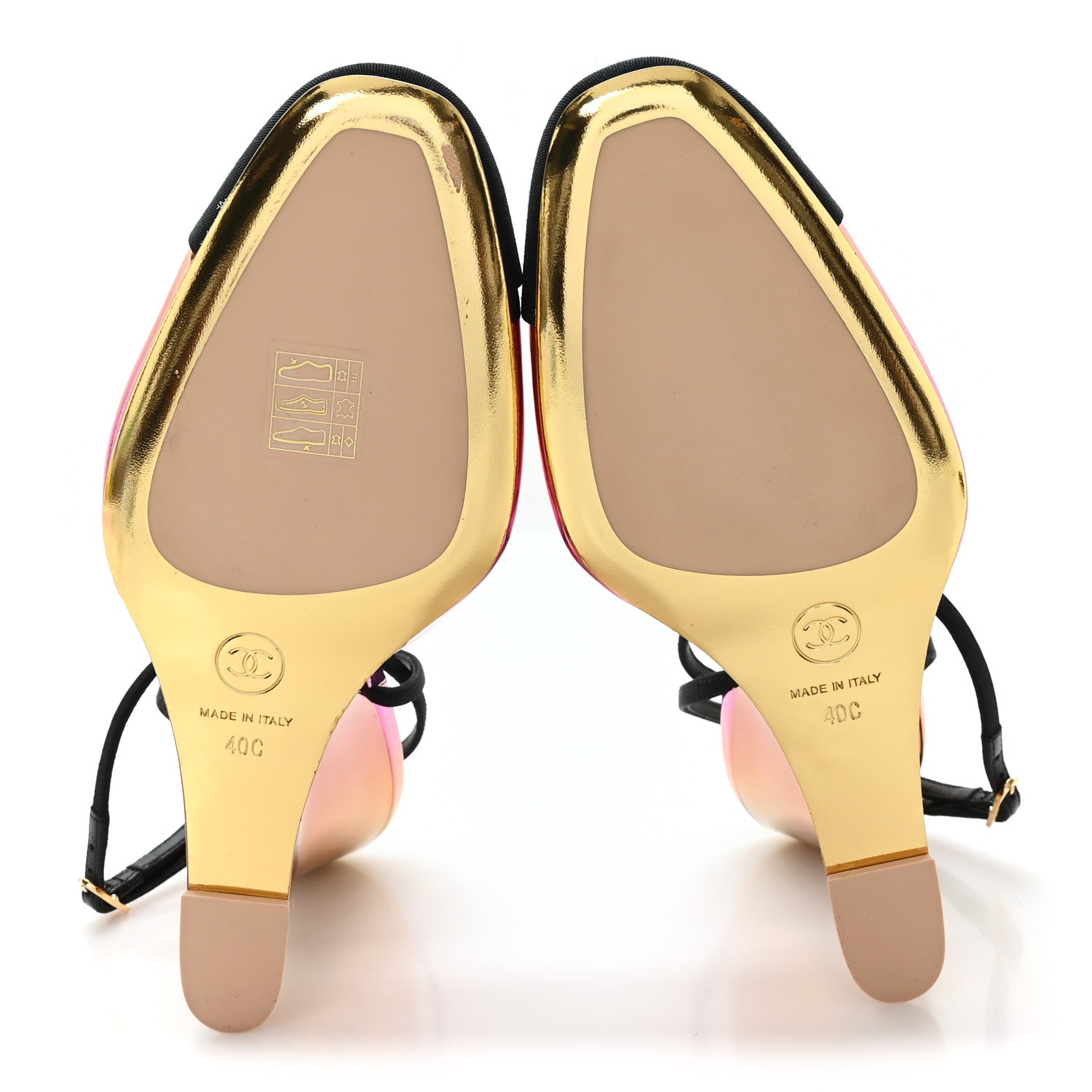 Chanel Laminated Calfskin Grosgrain Cap Toe CC Wedge Pumps 40 Pink Orange Yellow Black 6 of 10