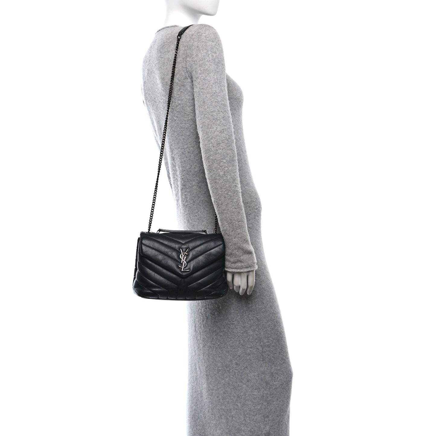 Calfskin Y Quilted Monogram Monochrome Small Loulou Chain Satchel Black