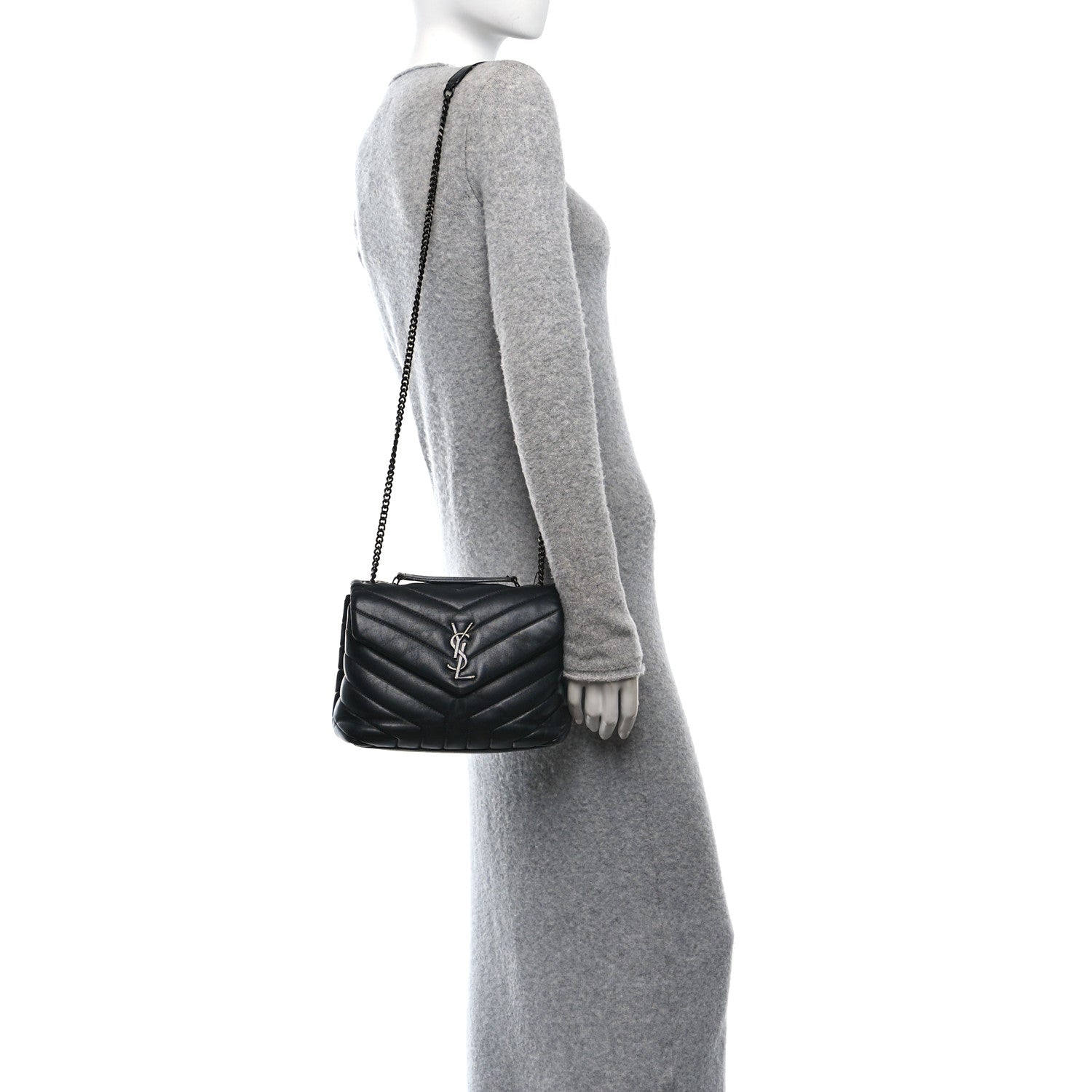 Saint Laurent Calfskin Y Quilted Monogram Monochrome Small Loulou Chain Satchel Black 2 of 12