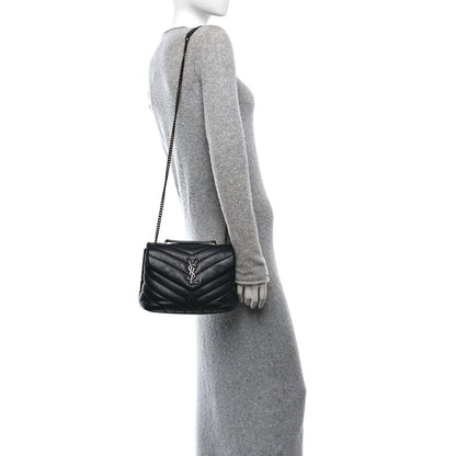 Saint Laurent Calfskin Y Quilted Monogram Monochrome Small Loulou Chain Satchel Black 2 of 12