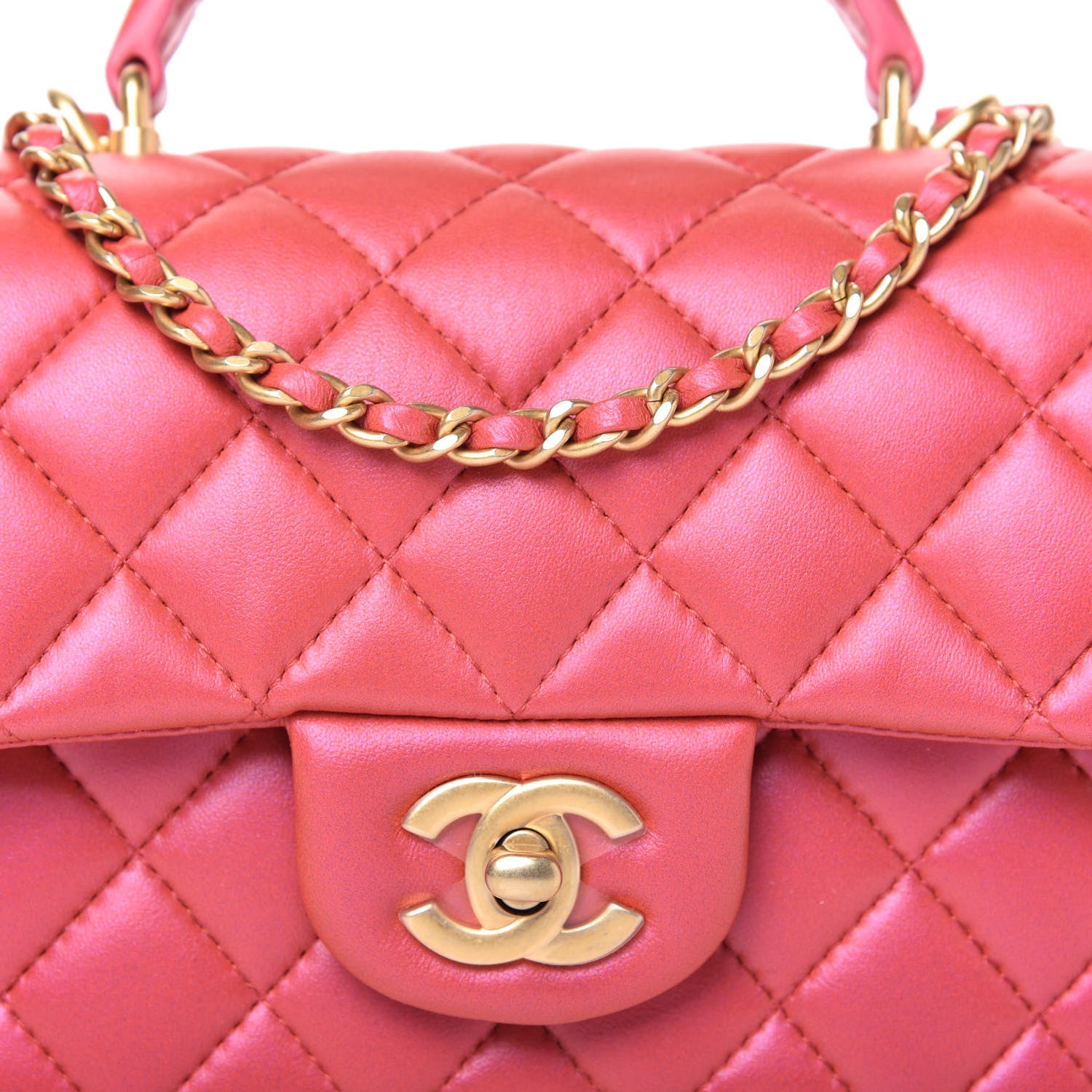 Chanel Iridescent Lambskin Quilted Mini Top Handle Rectangular Flap Red 10 of 10