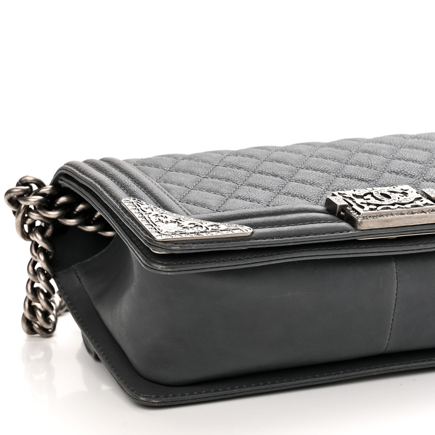 Chanel Calfskin Quilted Metal Embellished Paris Dallas Medium Boy Flap Grey 9 of 13