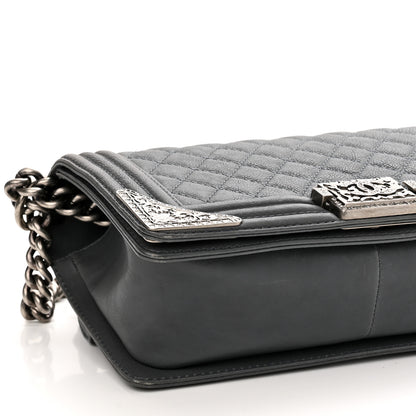 Chanel Calfskin Quilted Metal Embellished Paris Dallas Medium Boy Flap Grey 9 of 13