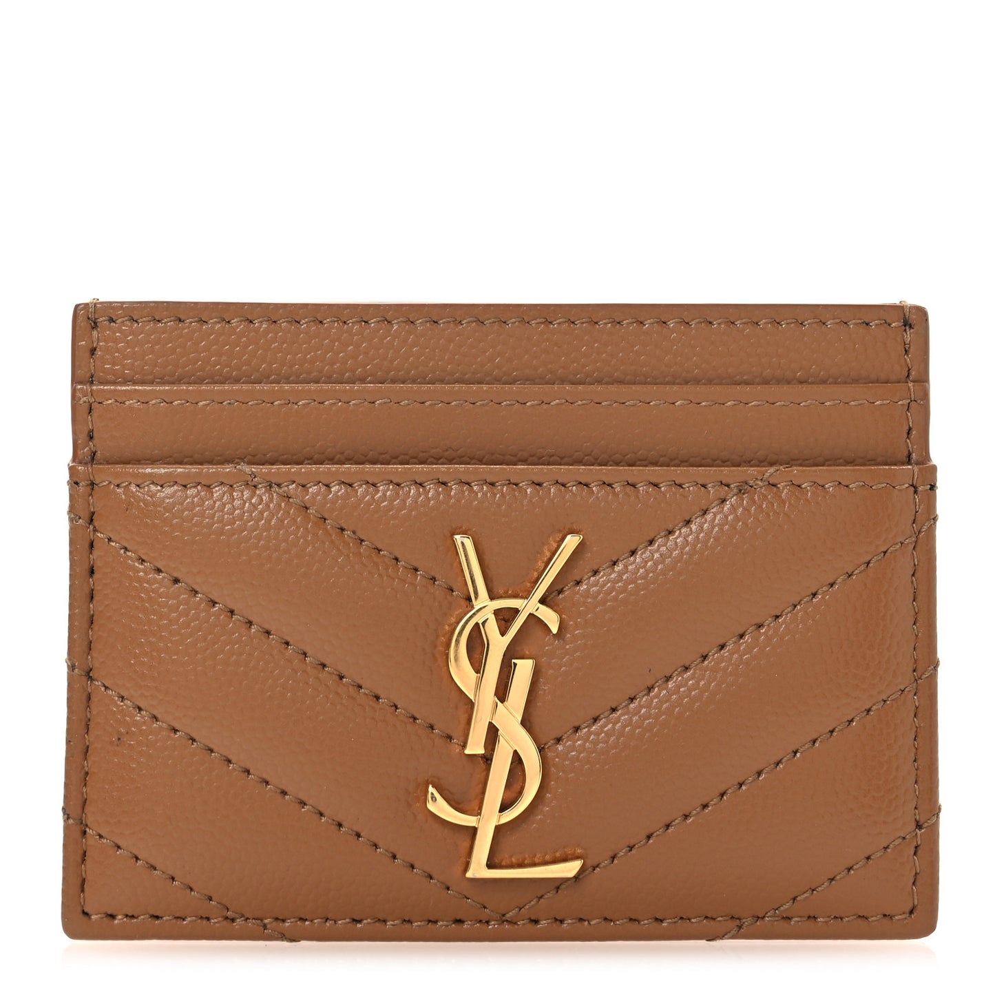 Grain De Poudre Matelasse Chevron Monogram Credit Card Case Natural Dark