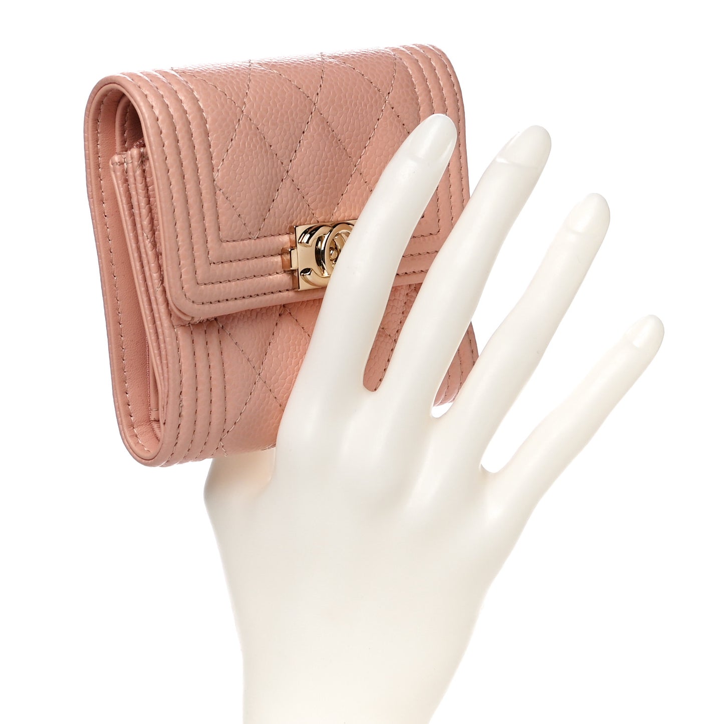 Caviar Quilted Boy Compact Wallet Pink