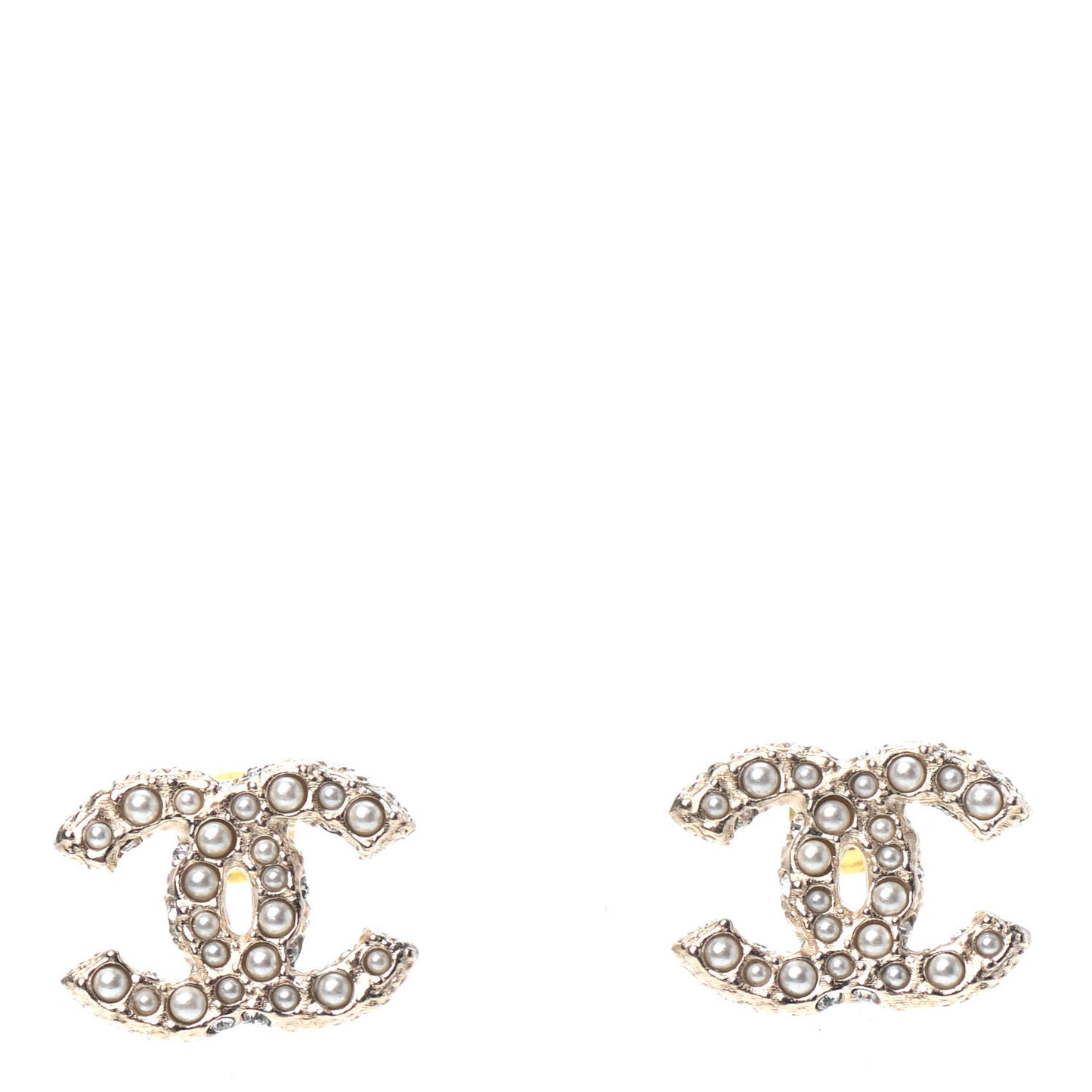 Pearl Crystal CC Stud Earrings Gold