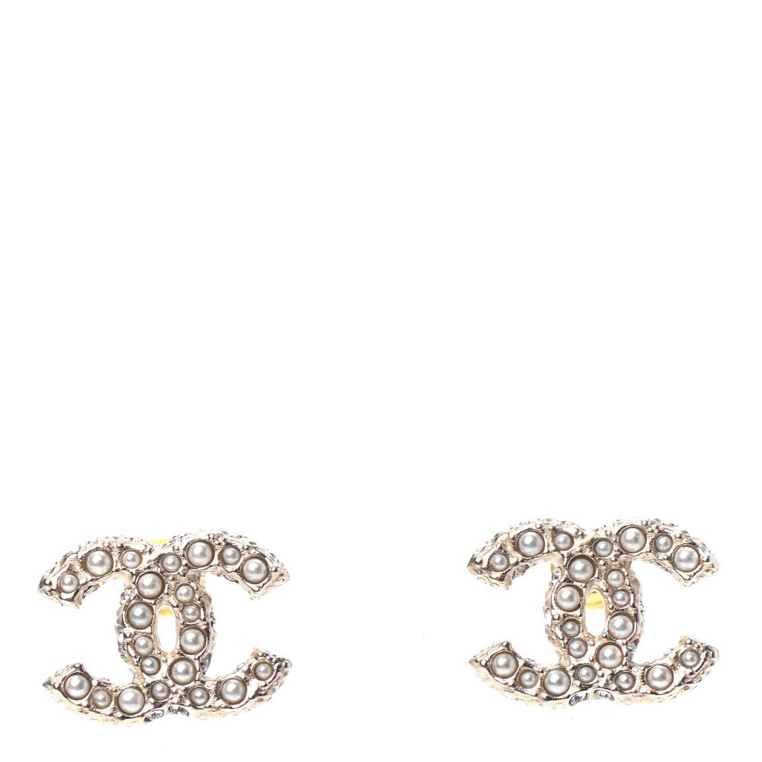 Chanel Pearl Crystal CC Stud Earrings Gold 1 of 4