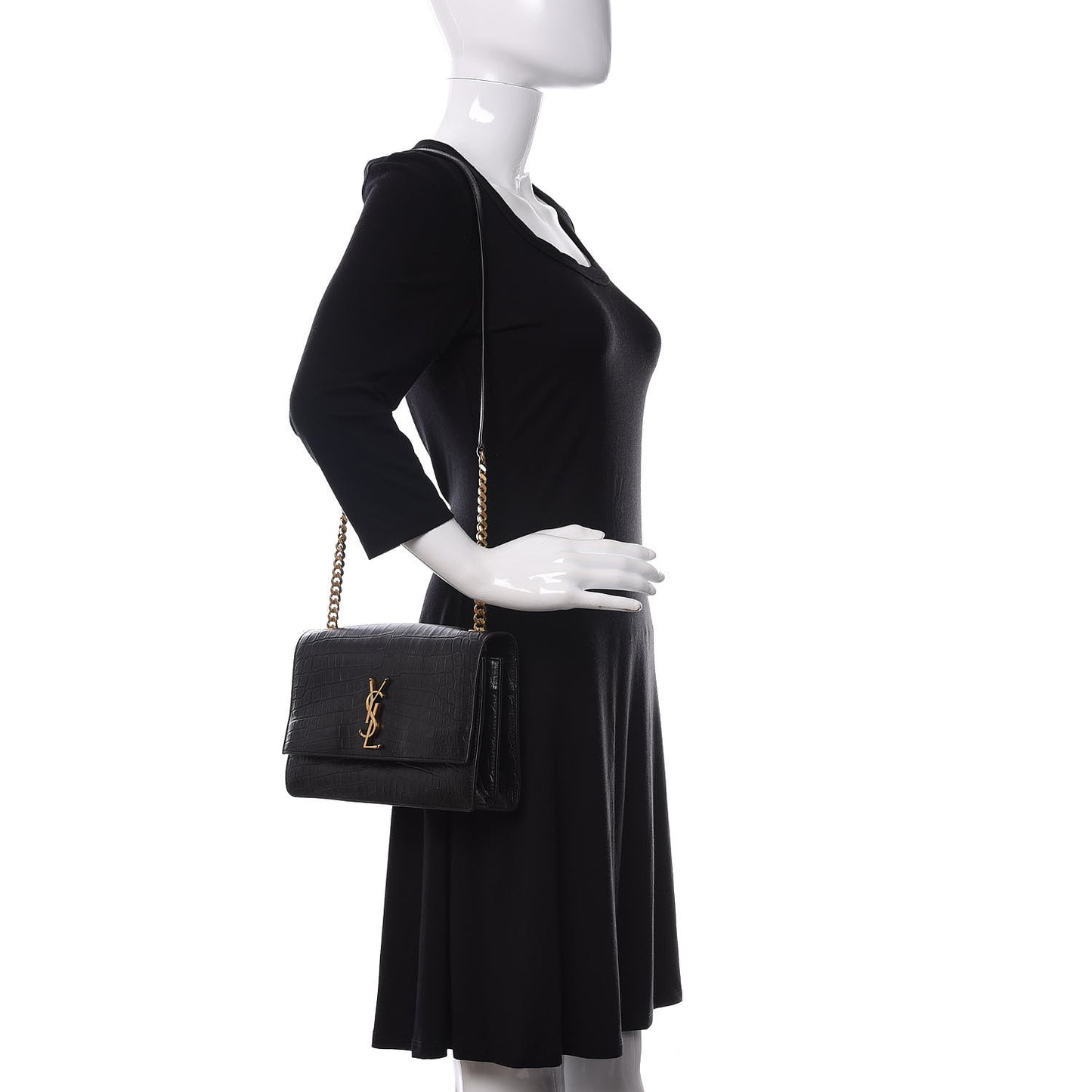 Calfskin Crocodile Embossed Monogram Medium Sunset Black